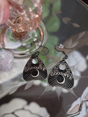 Ouiji Planchette Dangle Earrings - Black Silver Tone - Women Jewelry